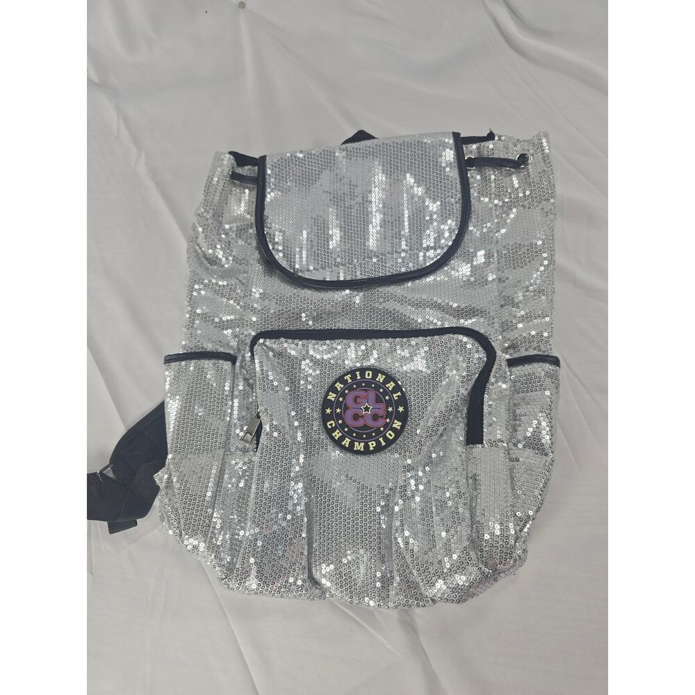 GLCC National Champion Sequin Drawstring Backpack Silver Cheer Bag